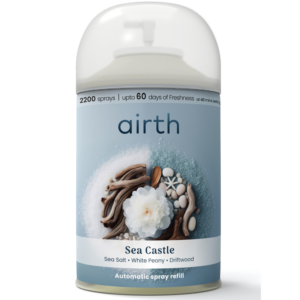 airth Sea Castle | Automatic Air Freshener Refill | Sea Salt, White Peony and Driftwood | 2200 Sprays | 225ml Lasts up to 60 Days