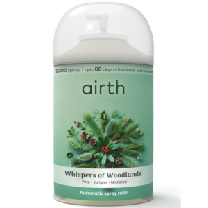 airth Whispers of Woodlands | Automatic Air Freshener Refill | Pine, Juniper and Mistletoe | 2200 Sprays | 225ml lasts up to 60 days